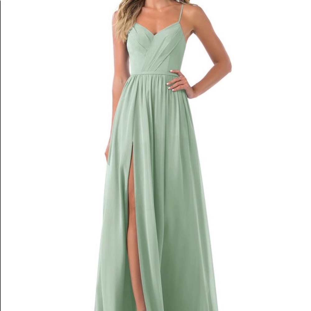 Azazie Cora Chiffon Floor Length Maxi Dress in Agave Sage Green Size A4